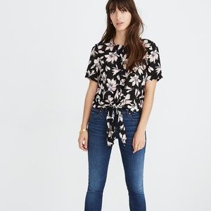 Madewell Silk Button-Back Tie Tee NWT